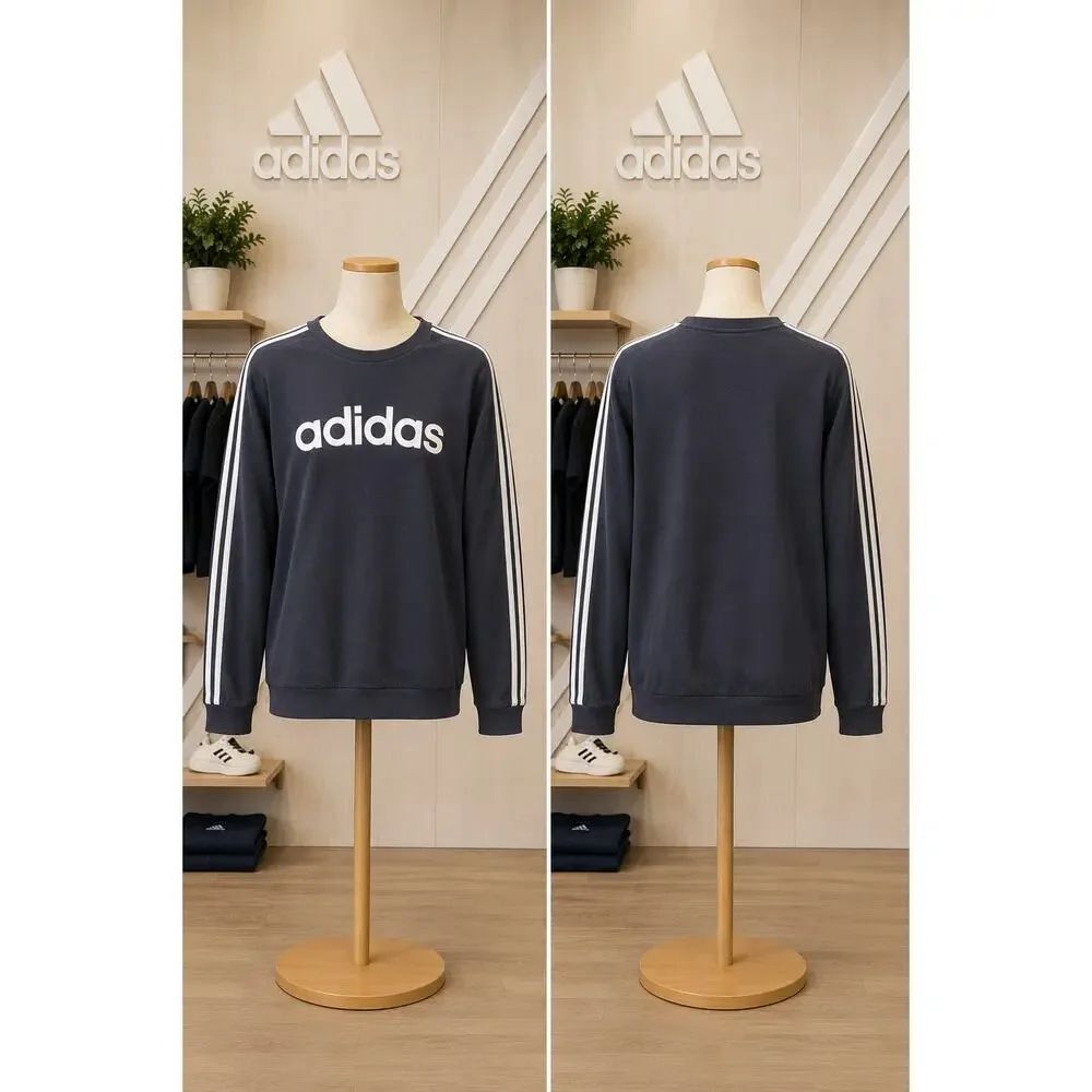 Adidas 3 Stripe Crewneck Sweatshirt XL Navy White Athletic Pullover
